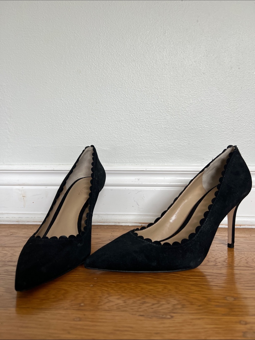 Ann Taylor Black Scalloped Suede Pointed-Toe Pumps